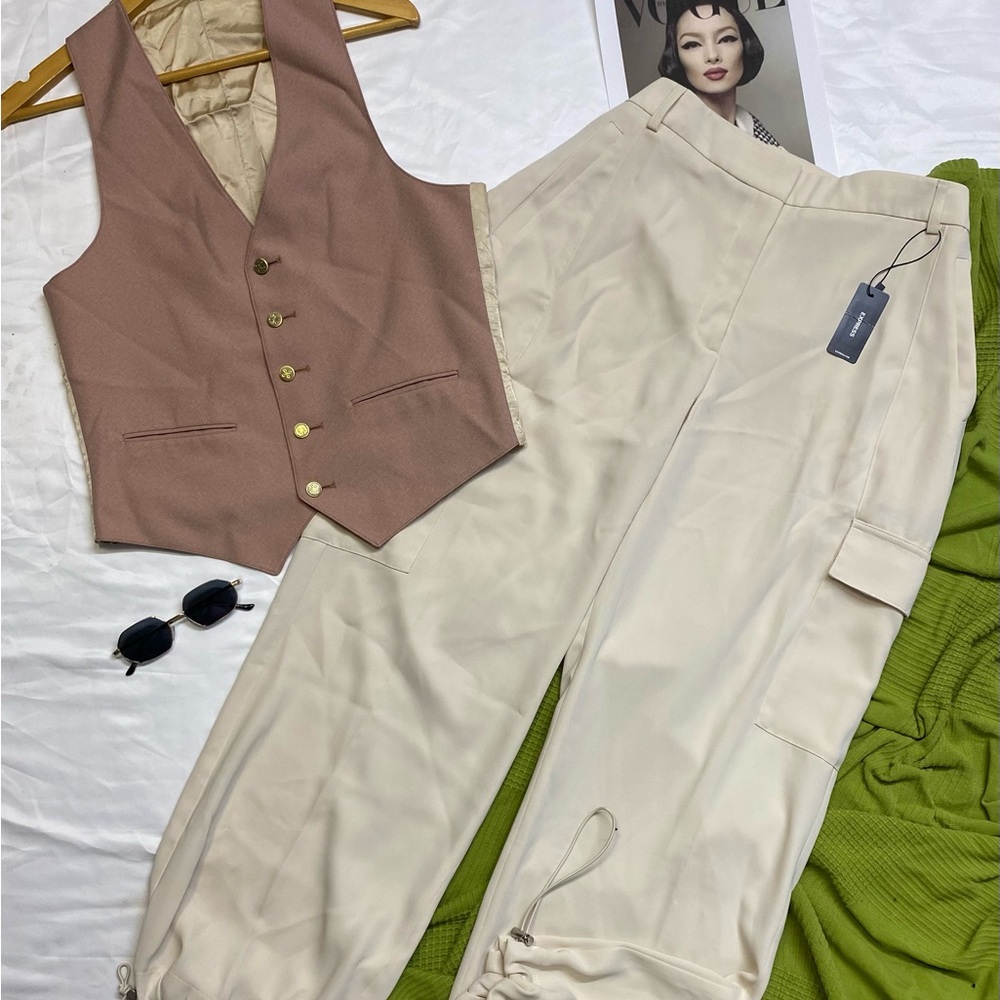 Express Cream and Brown Track Pants & Joggers